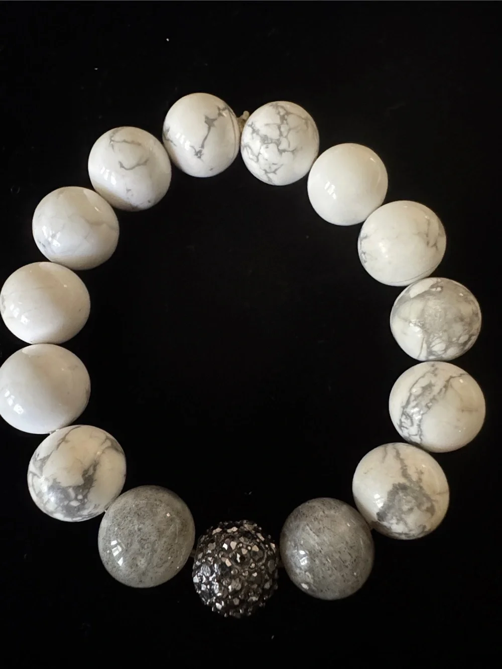 Set of Two Stone Bracelets with Rhinestone Accents